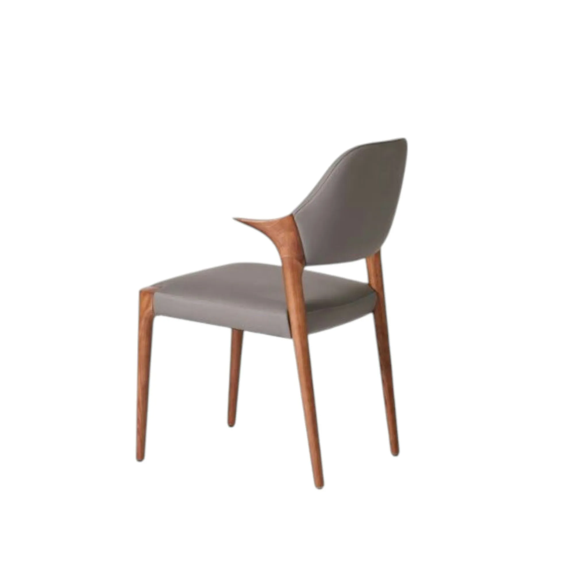 Chaise en cuir gris foncé design, accoudoirs bois brun ALDER