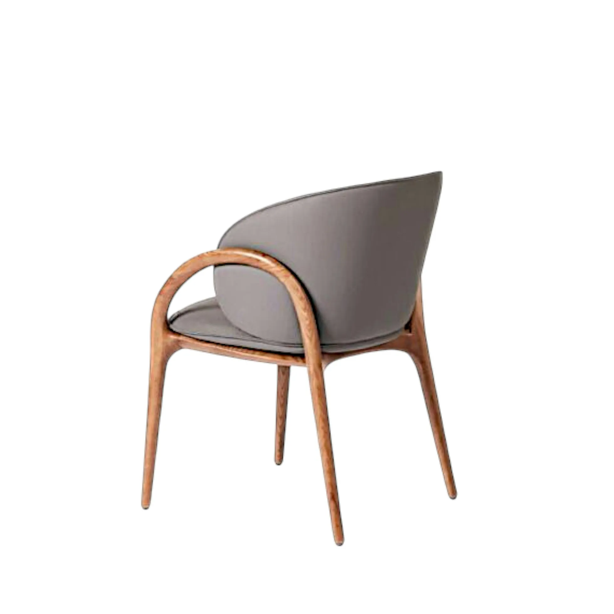 Chaise en cuir gris foncé dos rond accoudoirs bois brun ALDER