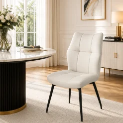 Chaise en cuir ivoire design damier (lot de 2) LOMBARDIE