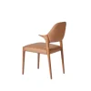 Chaise en cuir marron design, accoudoirs bois brun ALDER