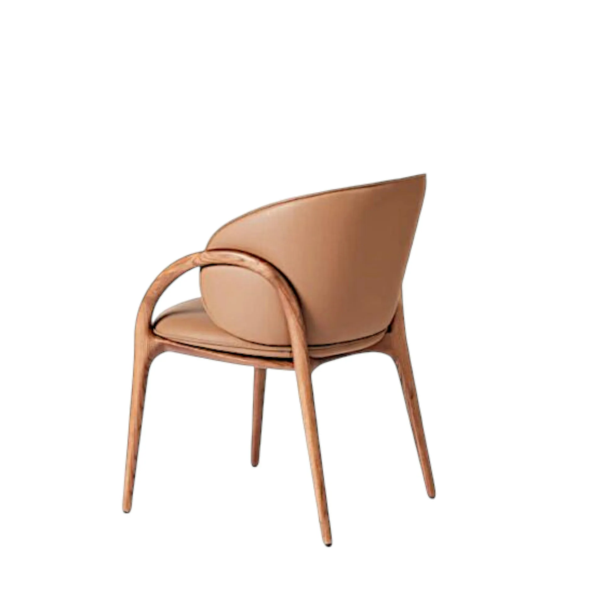 Chaise en cuir marron dos rond accoudoirs bois brun ALDER