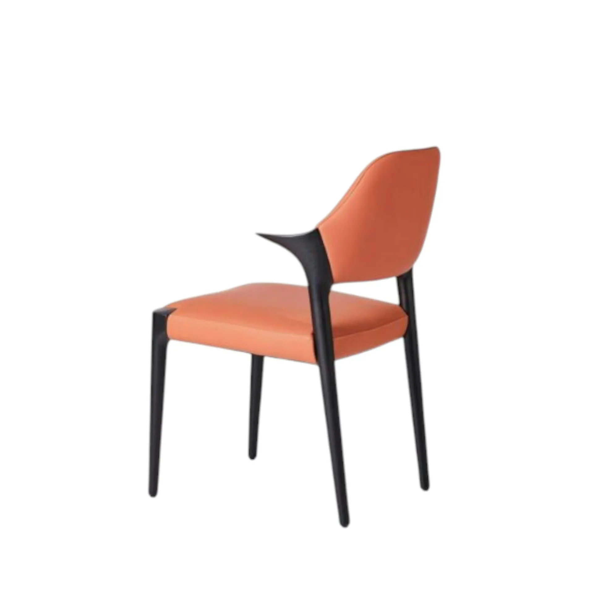 Chaise en cuir rouille design, accoudoirs bois noir ALDER