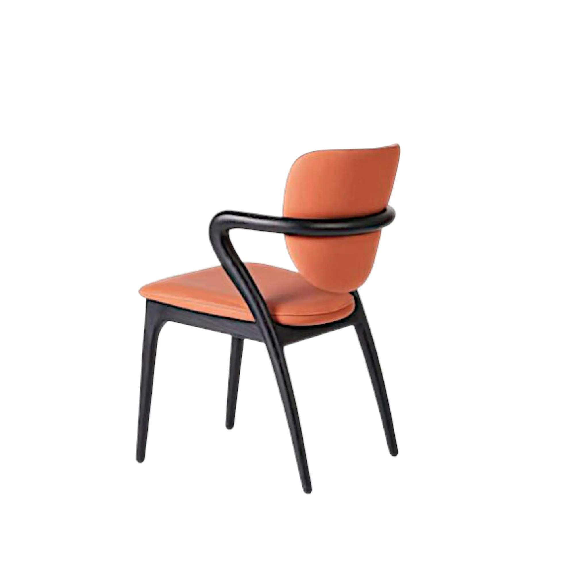 Chaise en cuir terracotta, accoudoirs bois noir ALDER