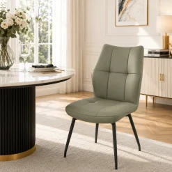 Chaise en cuir vert design damier (lot de 2) LOMBARDIE