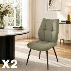 Chaise en cuir vert design damier (lot de 2) LOMBARDIE