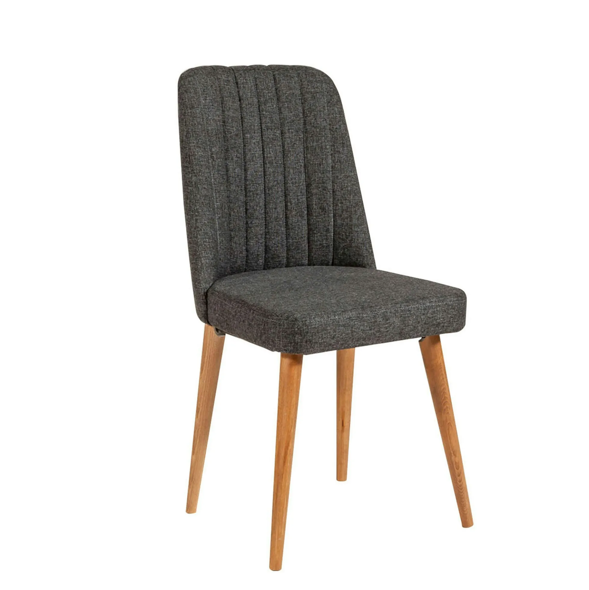 Chaise en lin gris - dossier rainuré et pieds bois ROSARIO