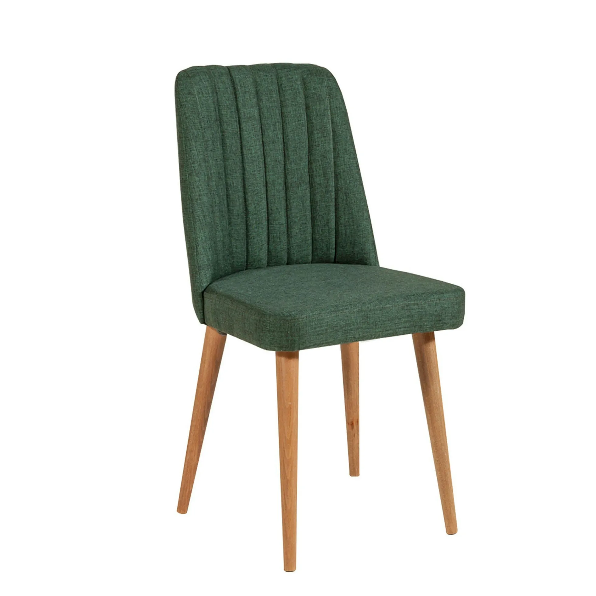 Chaise en lin vert - dossier rainuré et pieds bois ROSARIO