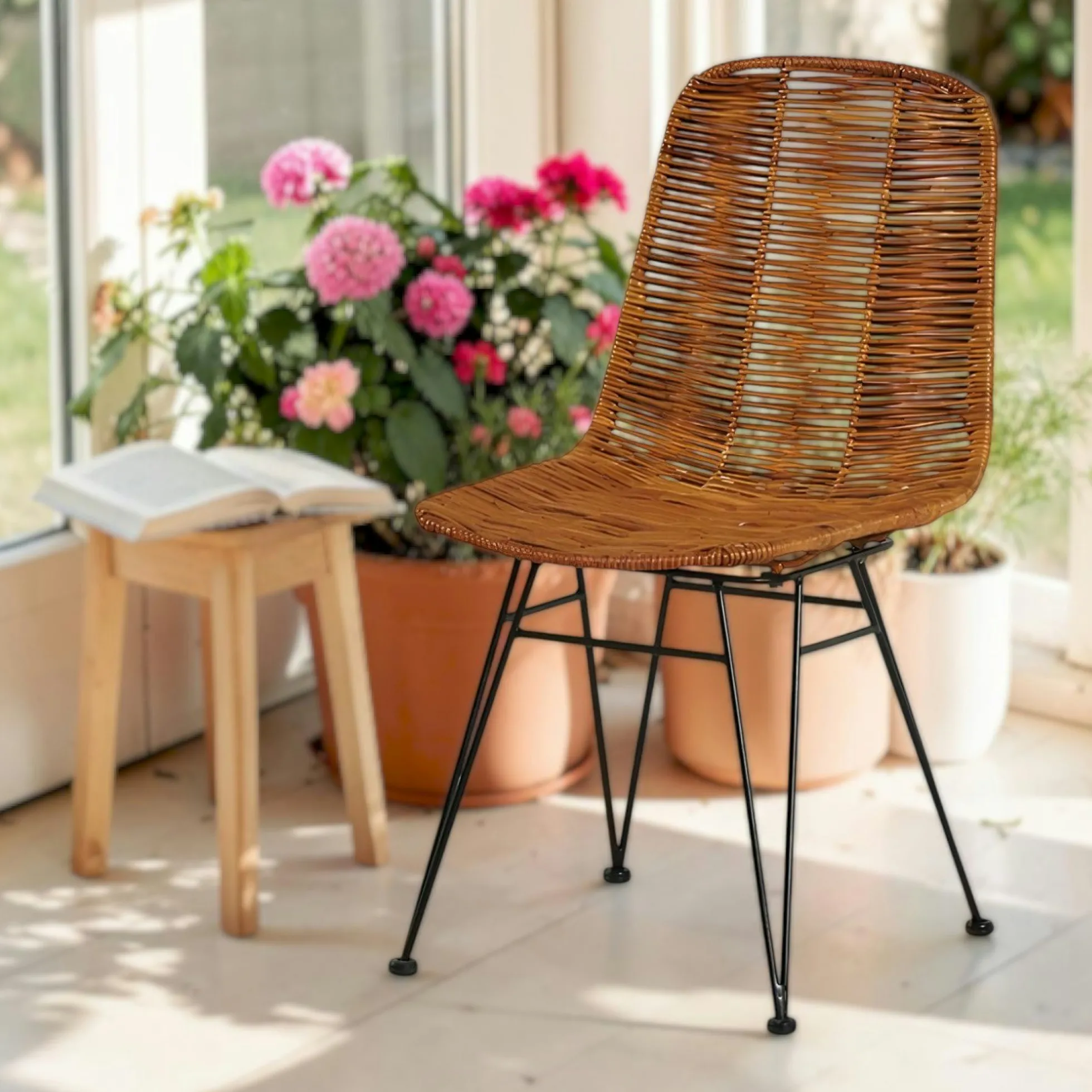 Chaise en rotin naturel pieds métal noir (lot de 2) CANADA