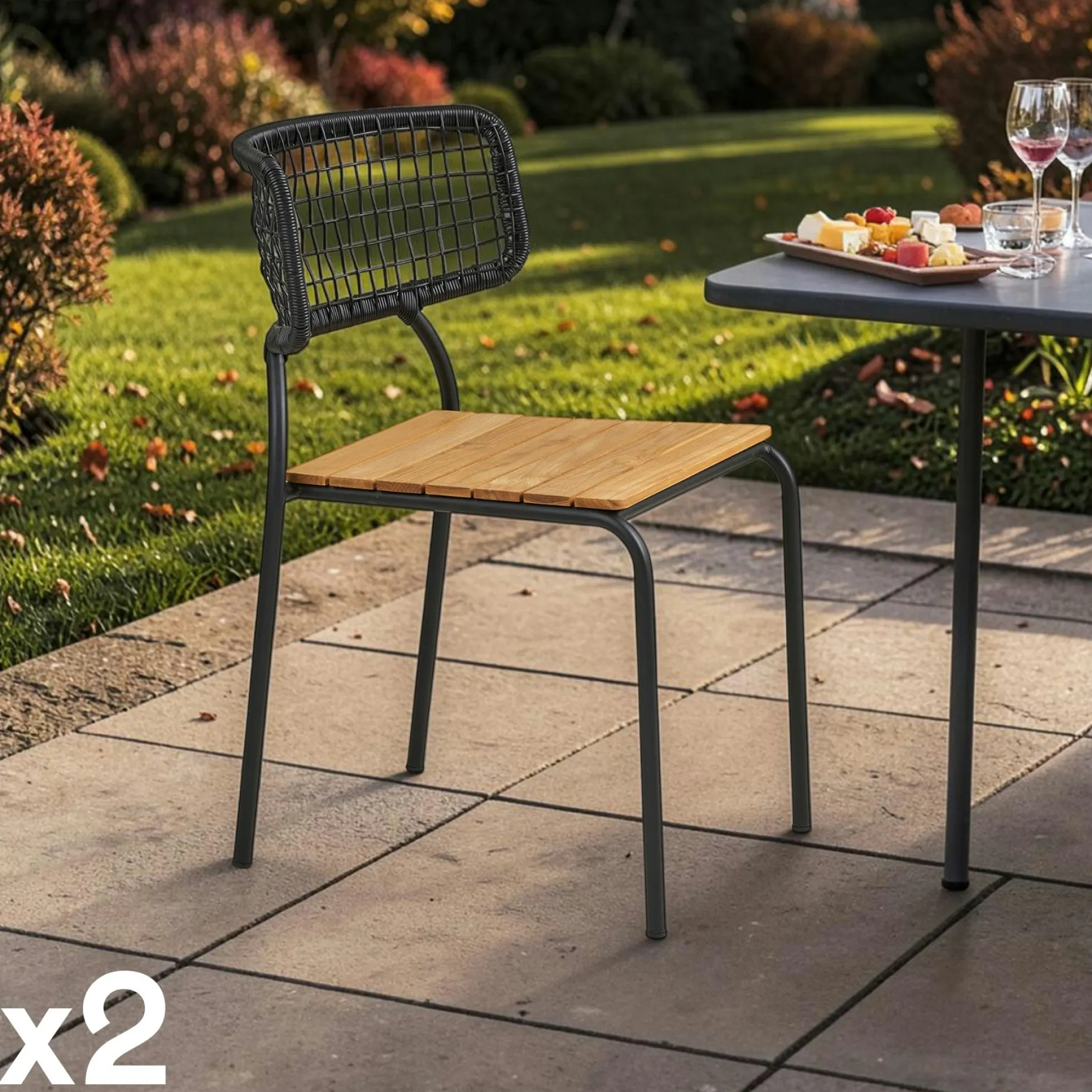 Chaise en teck et métal noir (lot de 2) LAKEWOOD