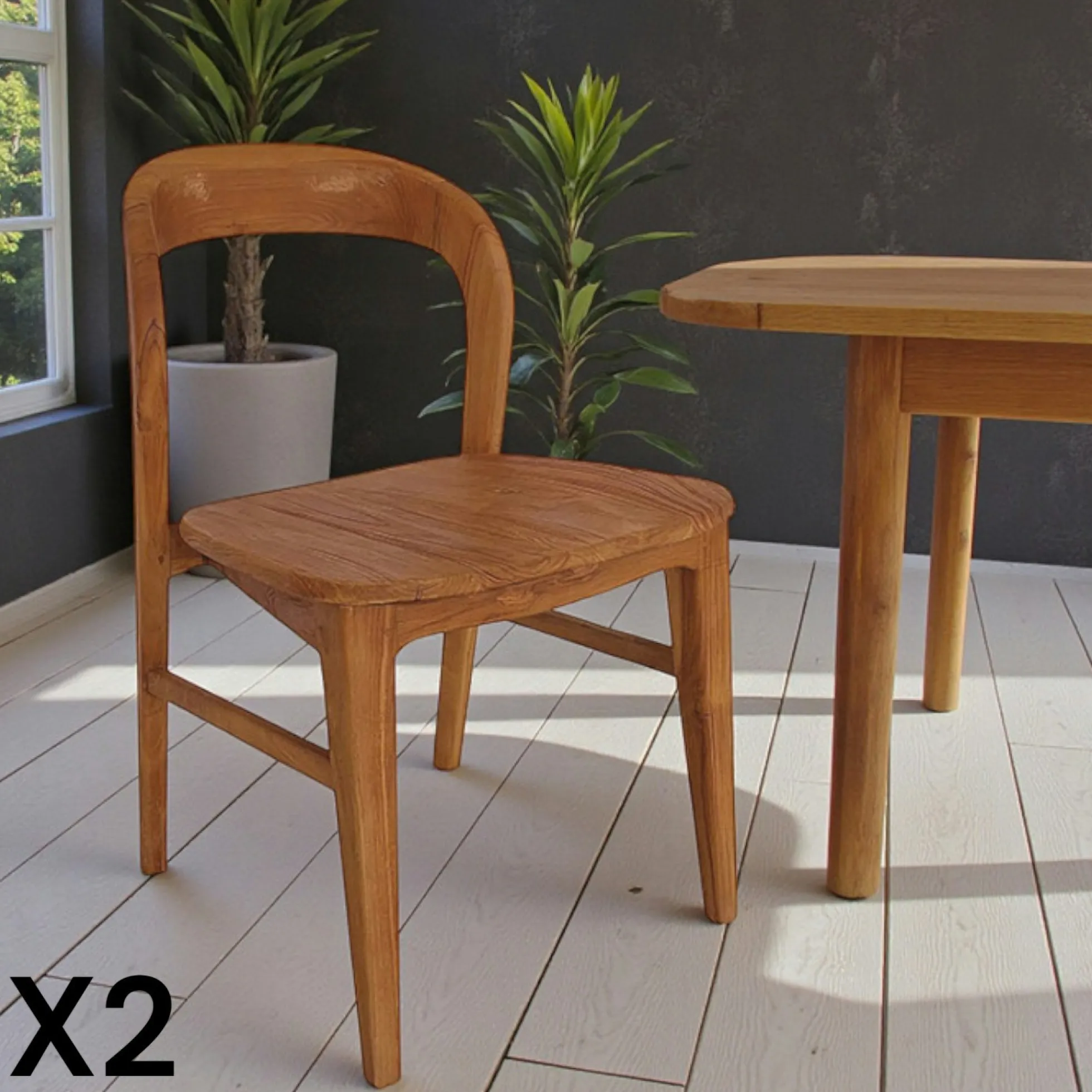 Chaise en teck massif à dossier arrondi (lot de 2) DEPOK