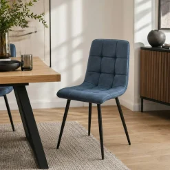 Chaise en tissu bleu motif damier (lot de 2) LORA
