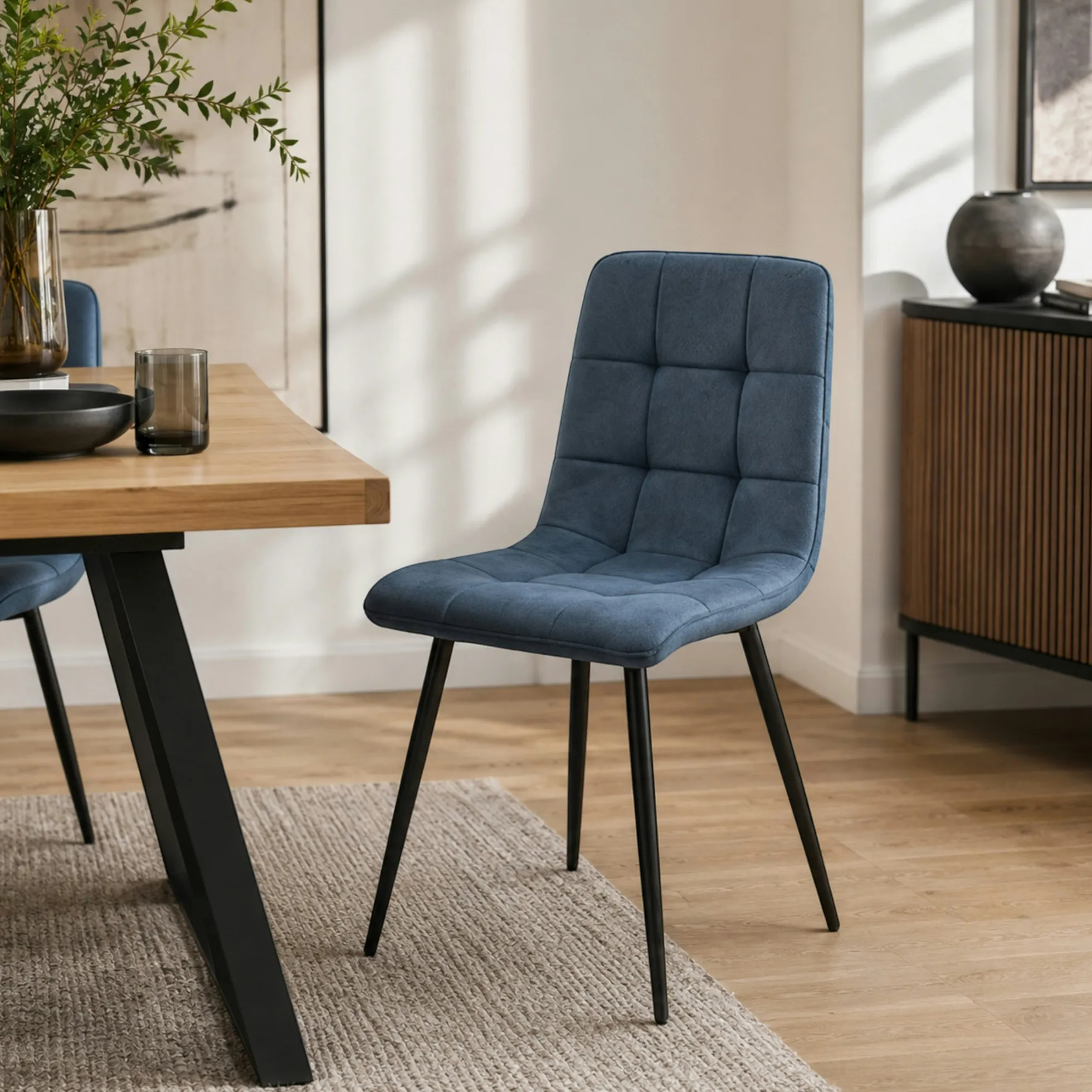 Chaise en tissu bleu motif damier (lot de 2) LORA