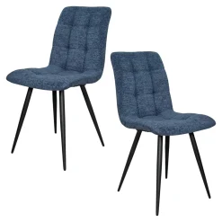 Chaise en tissu bleu motif damier (lot de 2) LOMBARDIE