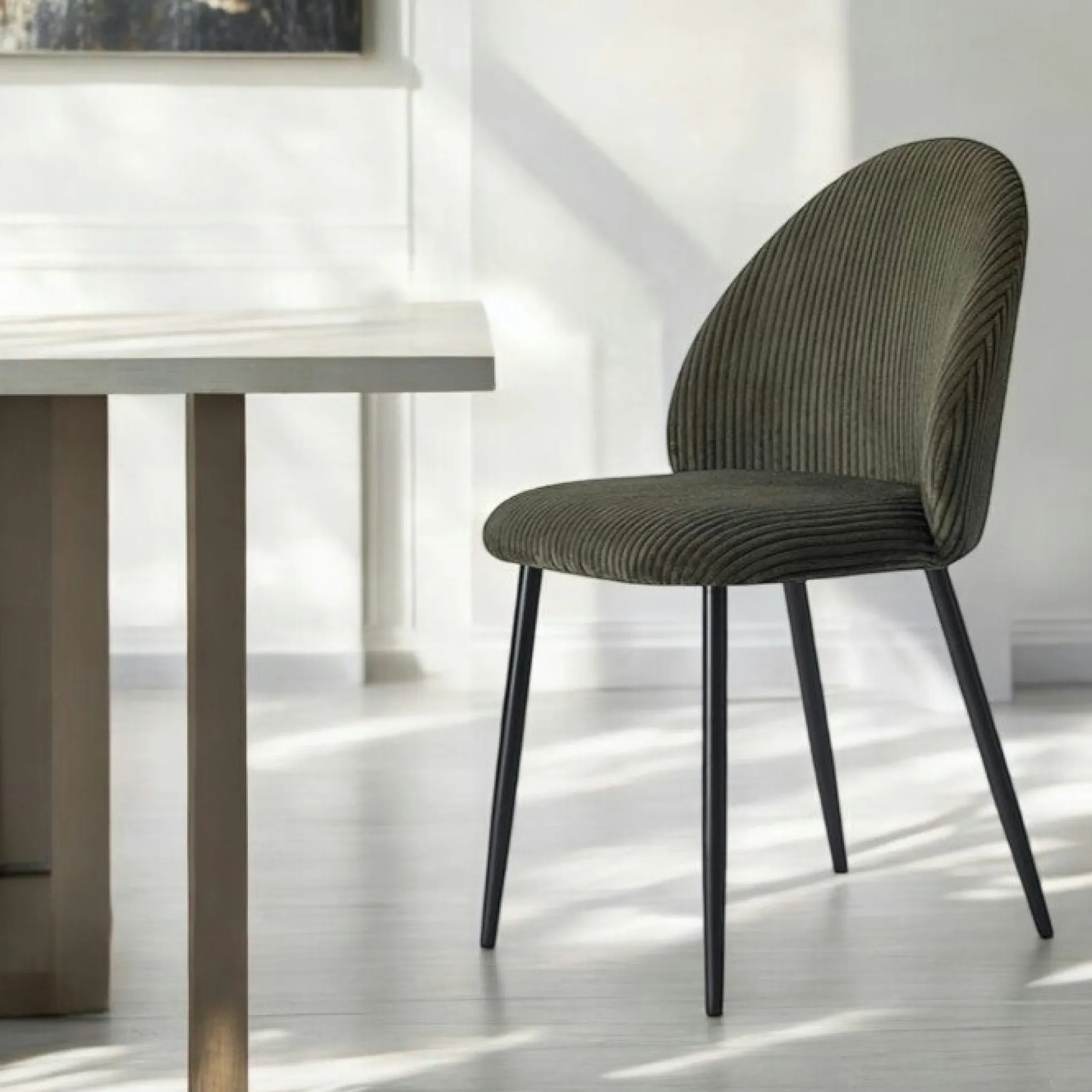 Chaise en tissu côtelé vert (lot de 2) IENA