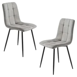 Chaise en tissu gris clair motif damier (lot de 2) LORA