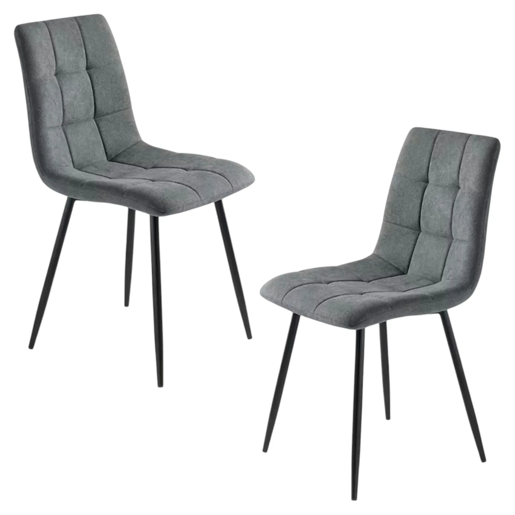 Chaise en tissu gris foncé motif damier (lot de 2) LORA