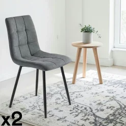 Chaise en tissu gris foncé motif damier (lot de 2) LORA