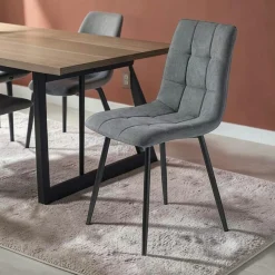 Chaise en tissu gris foncé motif damier (lot de 2) LORA