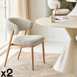 Chaise en tissu polyester sable, structure bois clair (lot de 2) WINO