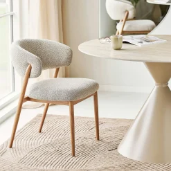 Chaise en tissu polyester sable, structure bois clair (lot de 2) WINO