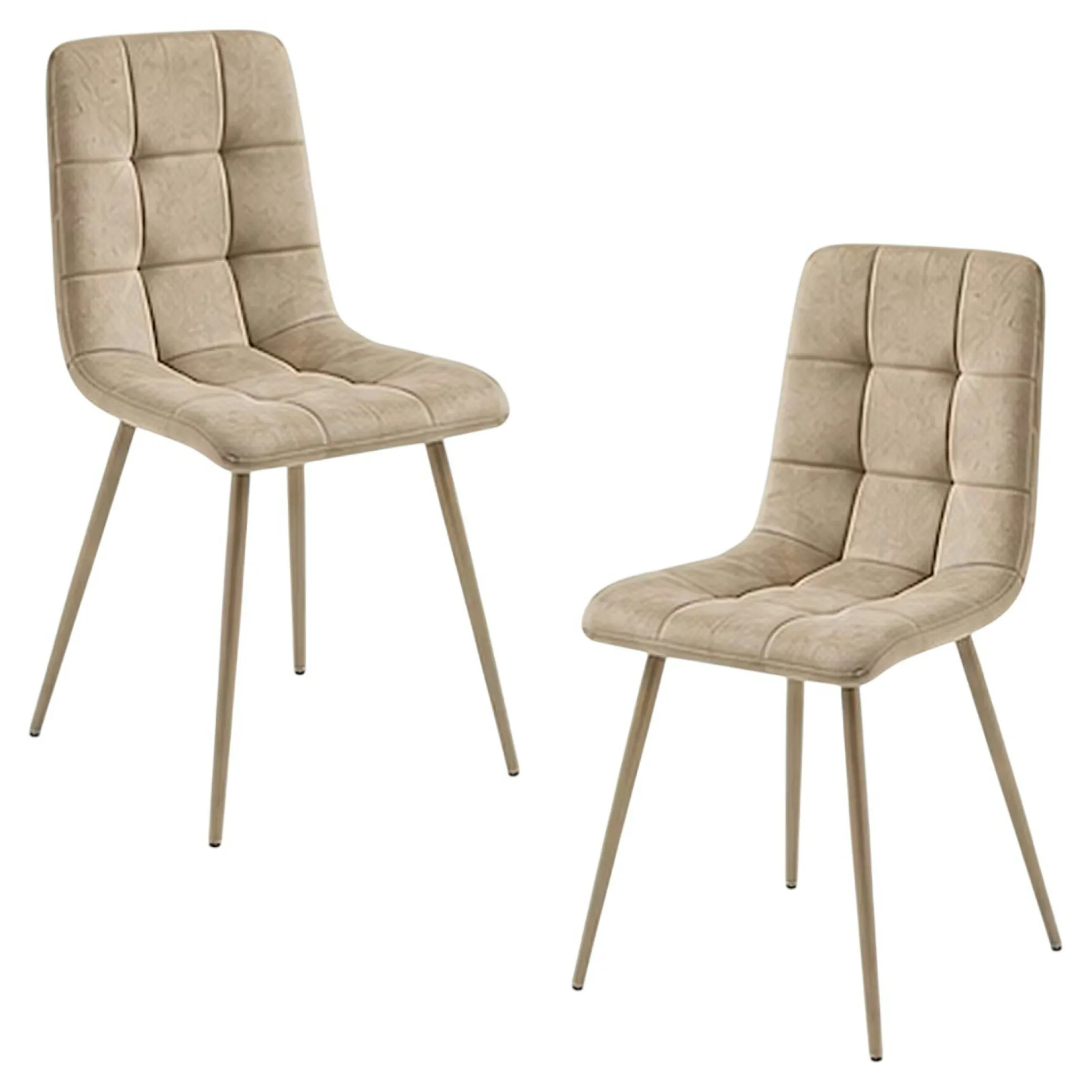 Chaise en tissu taupe motif damier (lot de 2) LORA