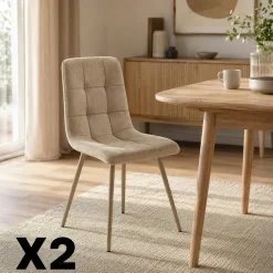 Chaise en tissu taupe motif damier (lot de 2) LORA