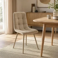 Chaise en tissu taupe motif damier (lot de 2) LORA