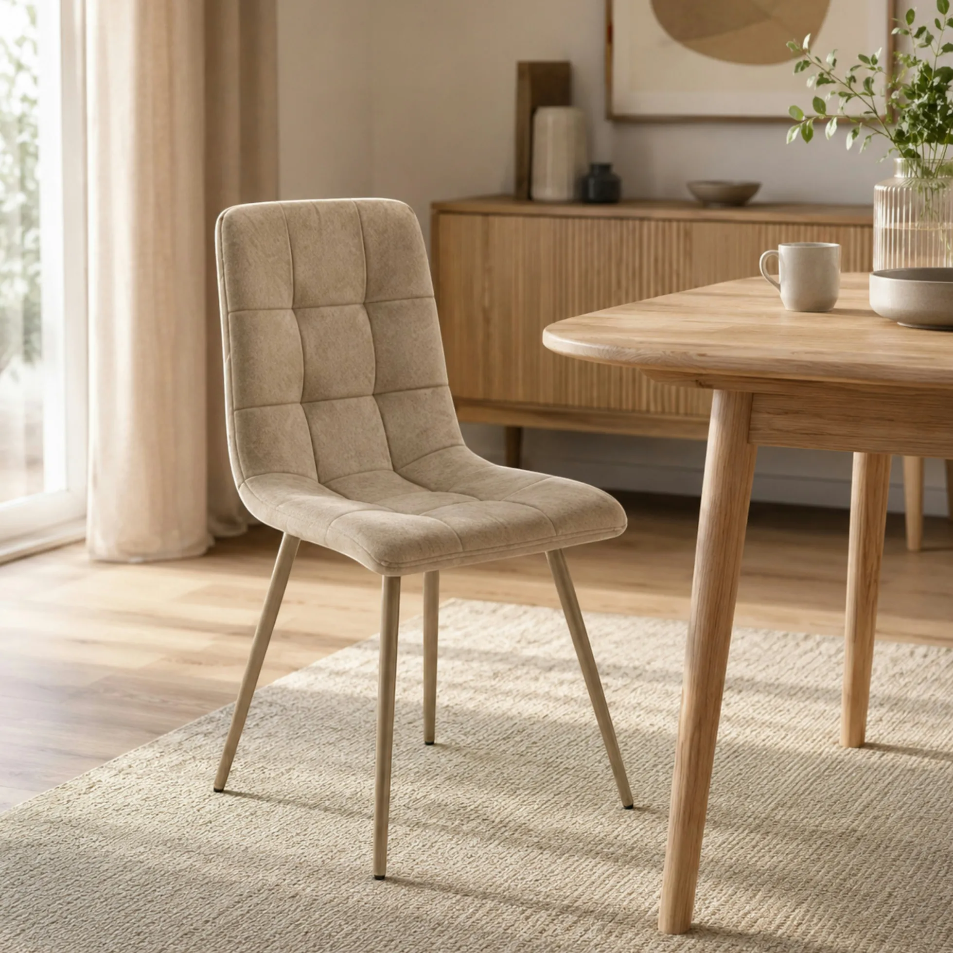 Chaise en tissu taupe motif damier (lot de 2) LORA