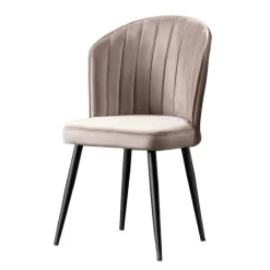 Chaise en velours beige - dossier enveloppant ROSARIO (Lot de 2)