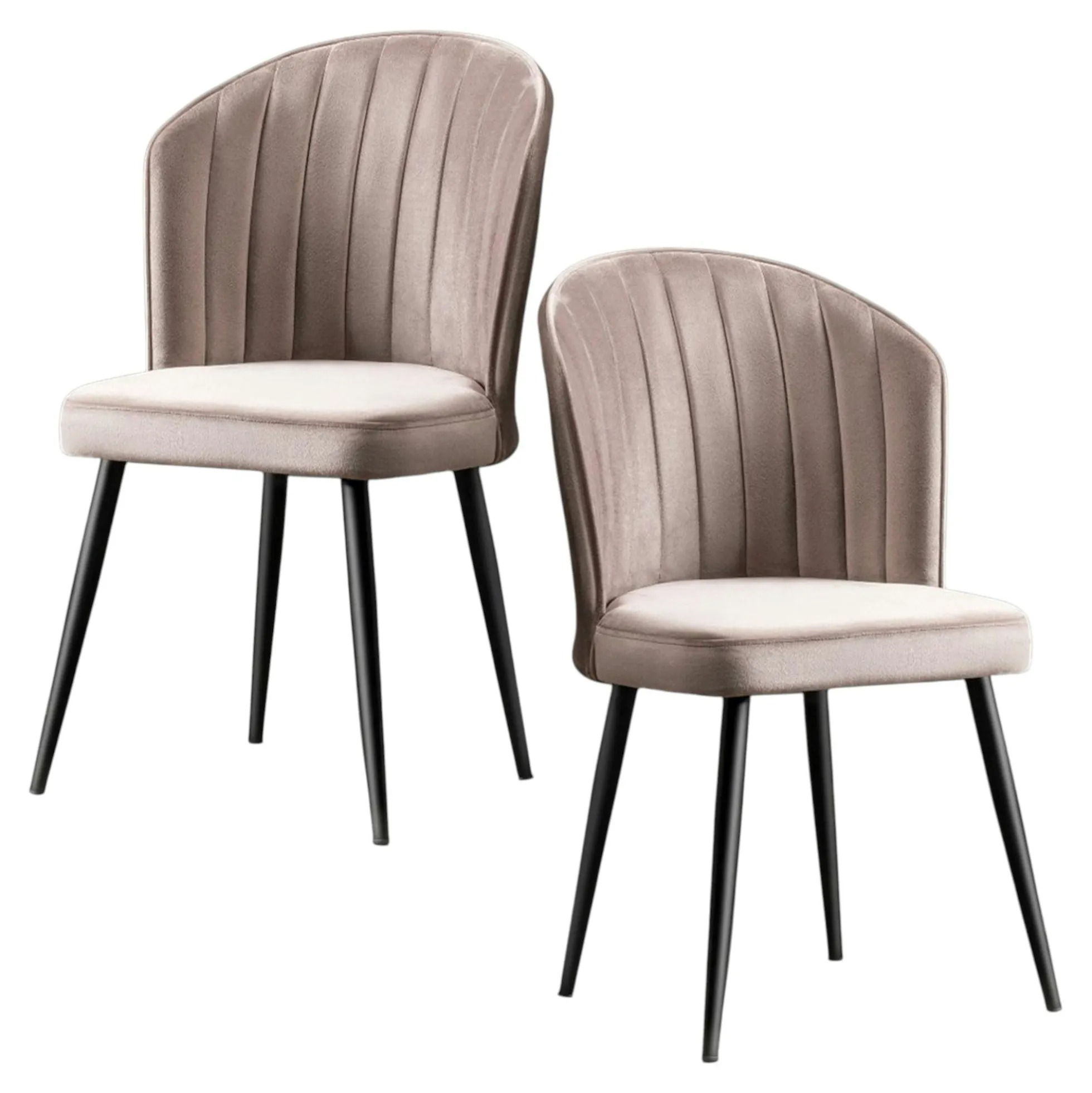 Chaise en velours beige - dossier enveloppant ROSARIO (Lot de 2)