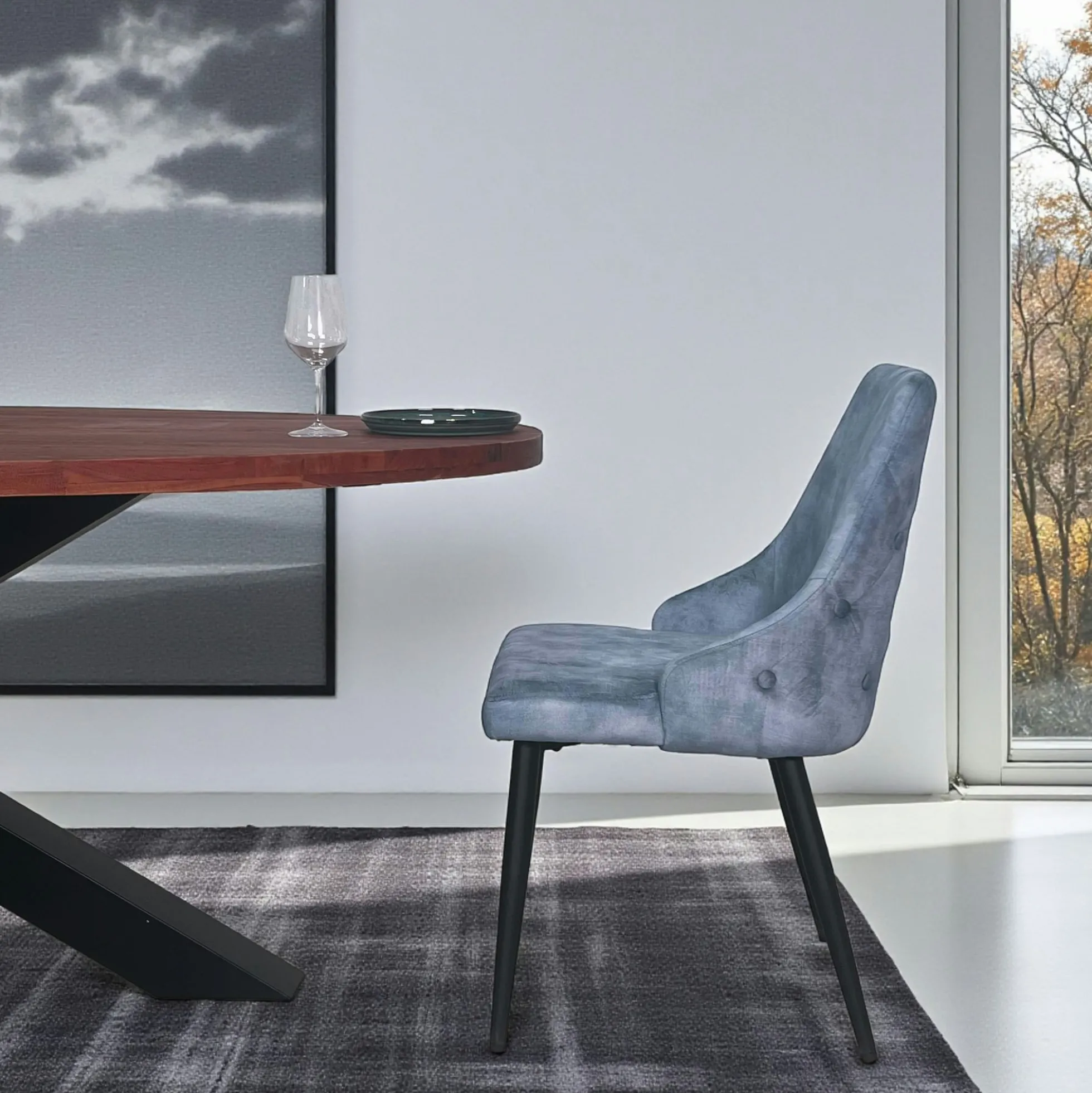 Chaise en velours bleu pétrole (lot de 2) MALMOE