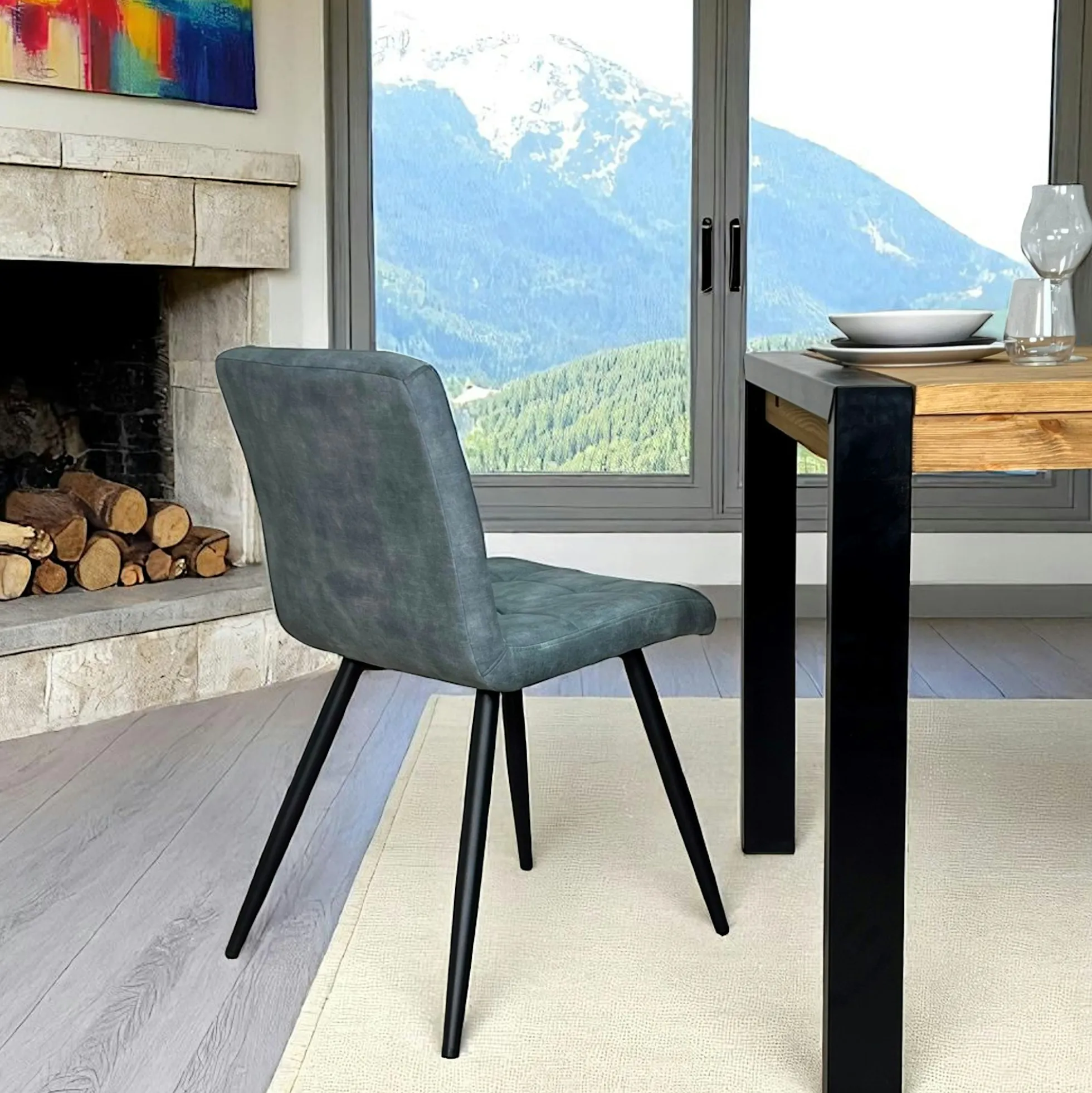 Chaise en velours capitonné bleu pétrole MALMOE (lot de 2)