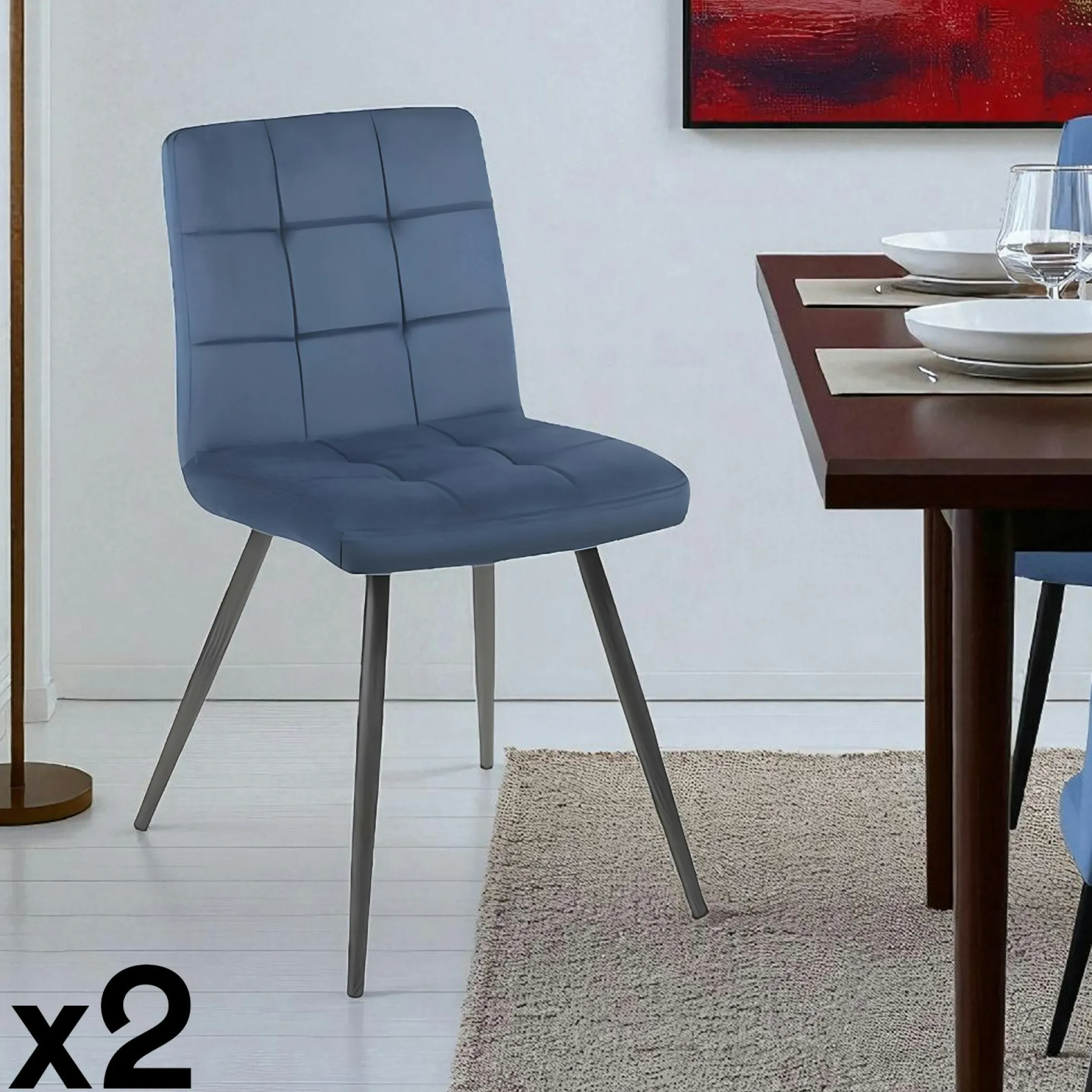 Chaise en velours capitonné bleu MALMOE (lot de 2)