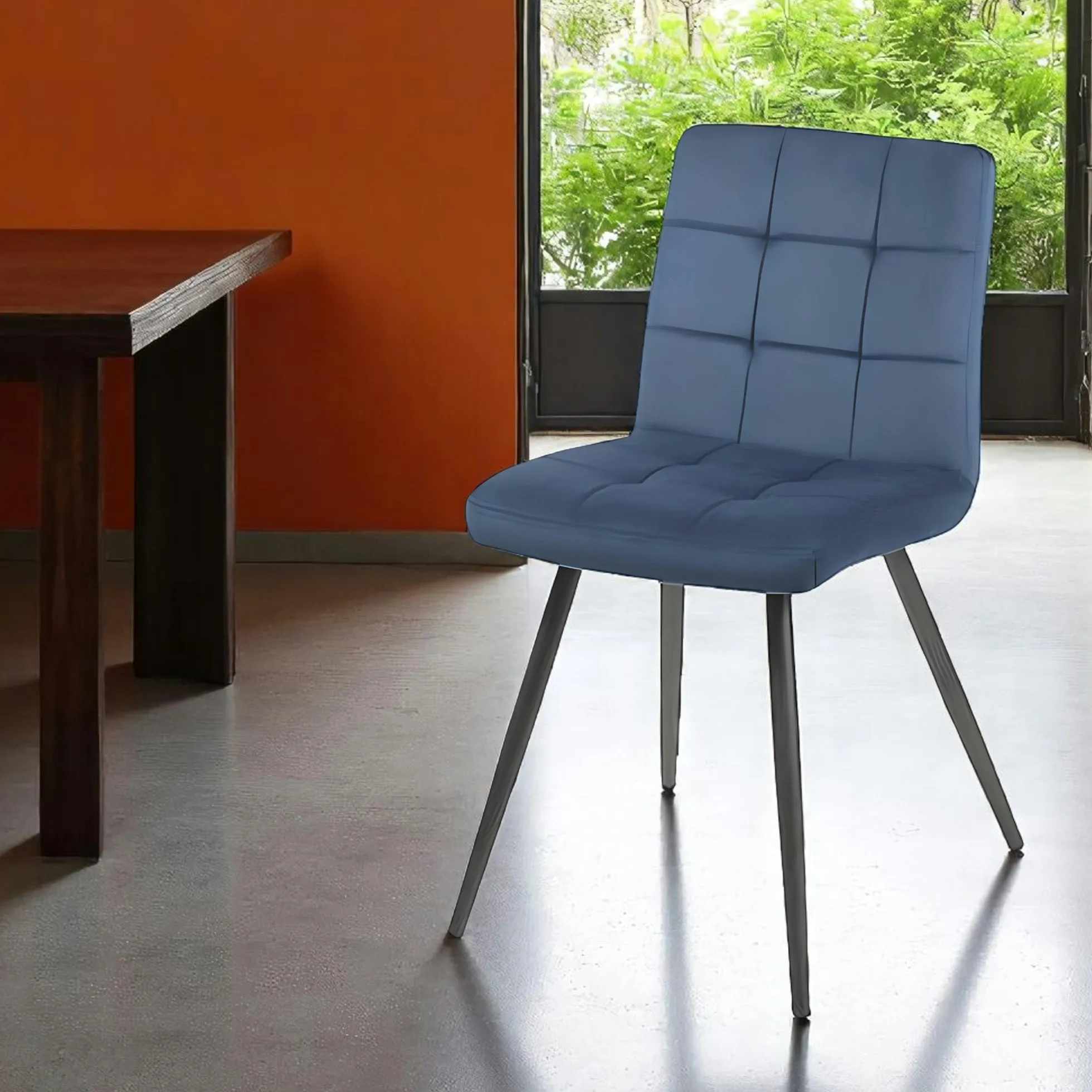 Chaise en velours capitonné bleu MALMOE (lot de 2)
