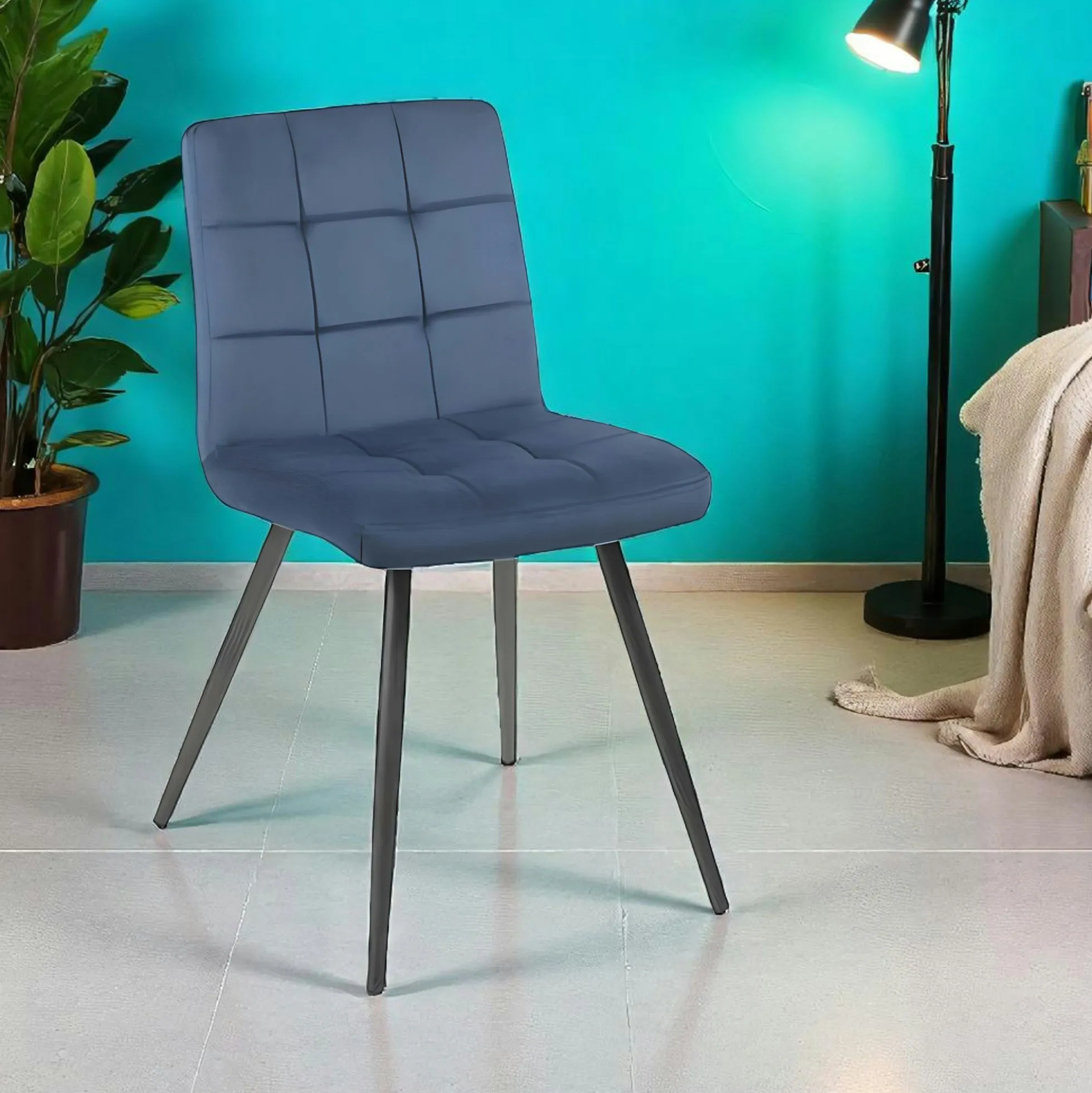 Chaise en velours capitonné bleu MALMOE (lot de 2)