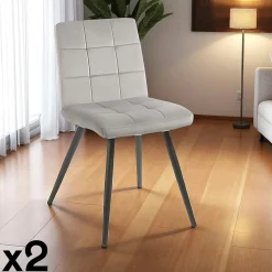 Chaise en velours capitonné gris MALMOE (lot de 2)