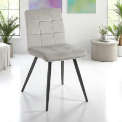 Chaise en velours capitonné gris MALMOE (lot de 2)