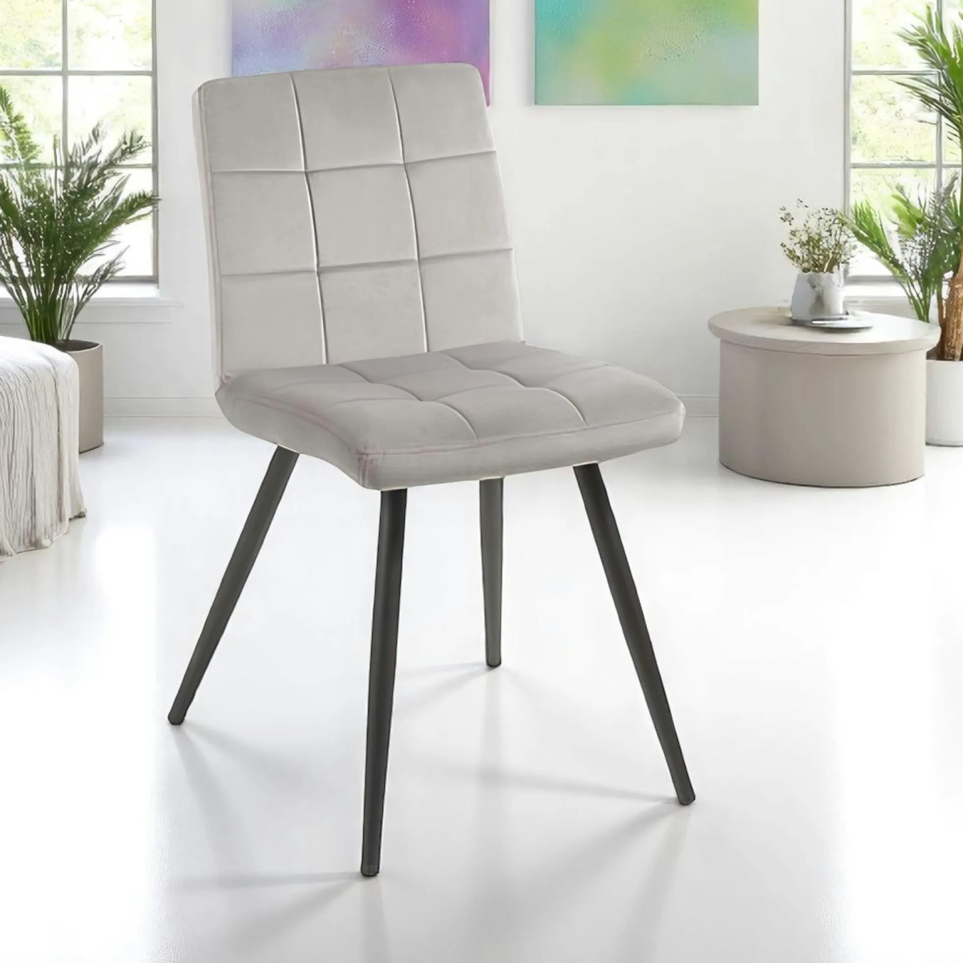 Chaise en velours capitonné gris MALMOE (lot de 2)