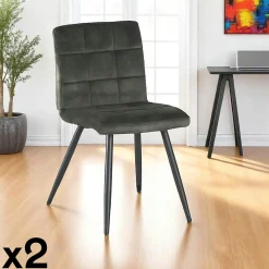 Chaise en velours capitonné kaki MALMOE (lot de 2)
