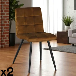 Chaise en velours capitonné moutarde MALMOE (lot de 2)
