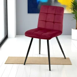 Chaise en velours capitonné rouge bordeaux MALMOE (lot de 2)