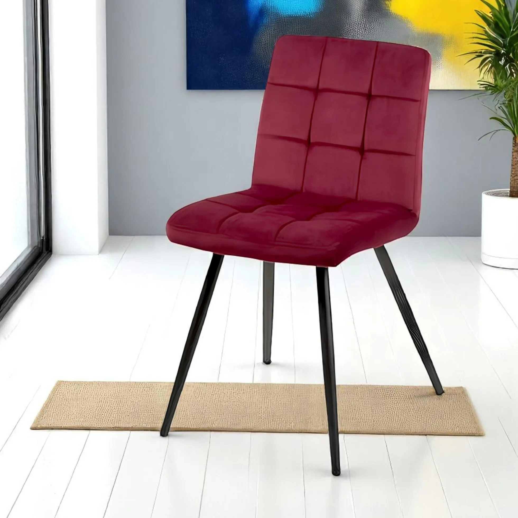 Chaise en velours capitonné rouge bordeaux MALMOE (lot de 2)