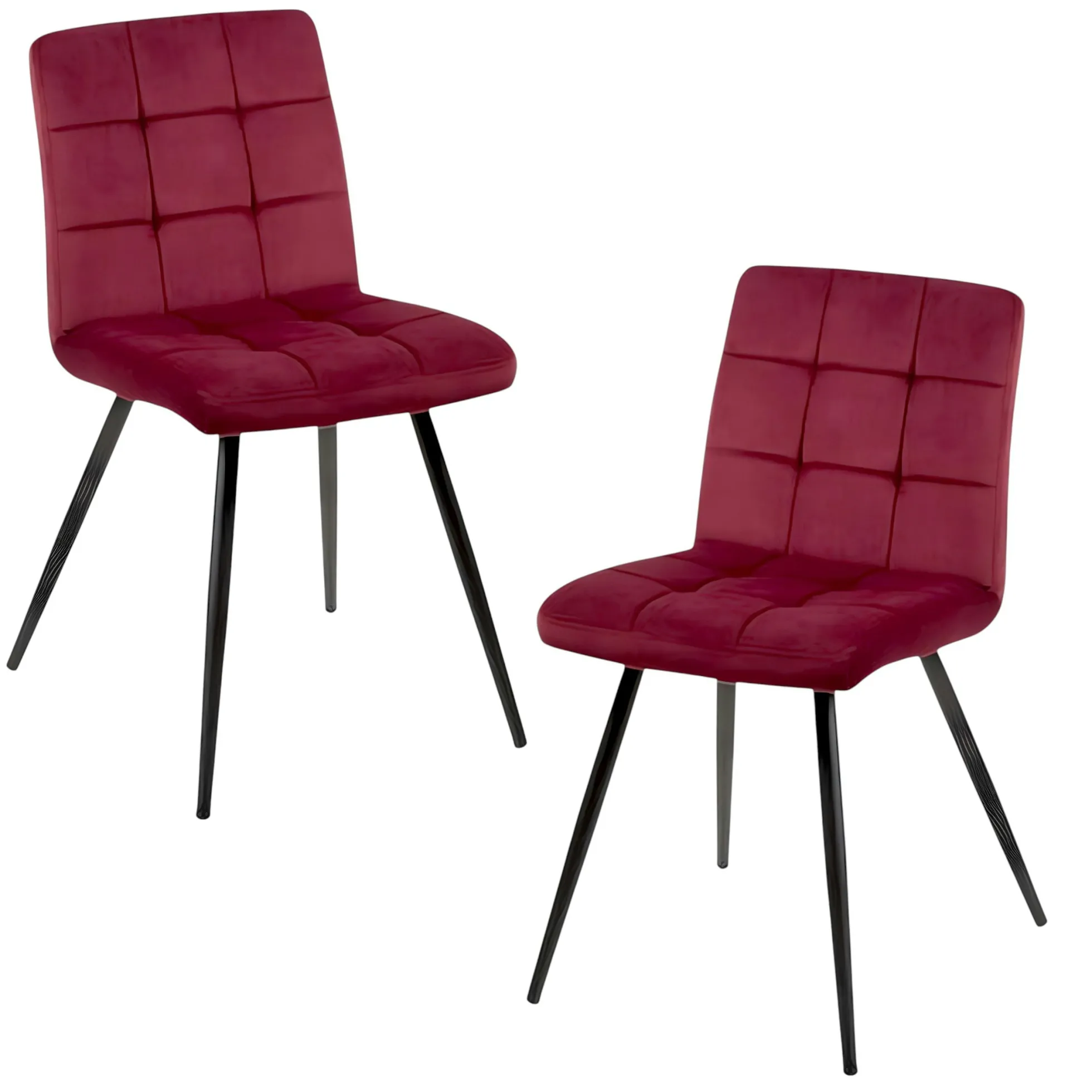 Chaise en velours capitonné rouge bordeaux MALMOE (lot de 2)