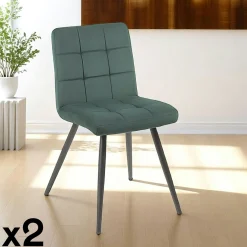 Chaise en velours capitonné vert MALMOE (lot de 2)