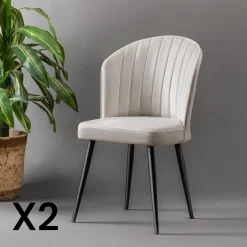 Chaise en velours écru - dossier enveloppant ROSARIO (Lot de 2)