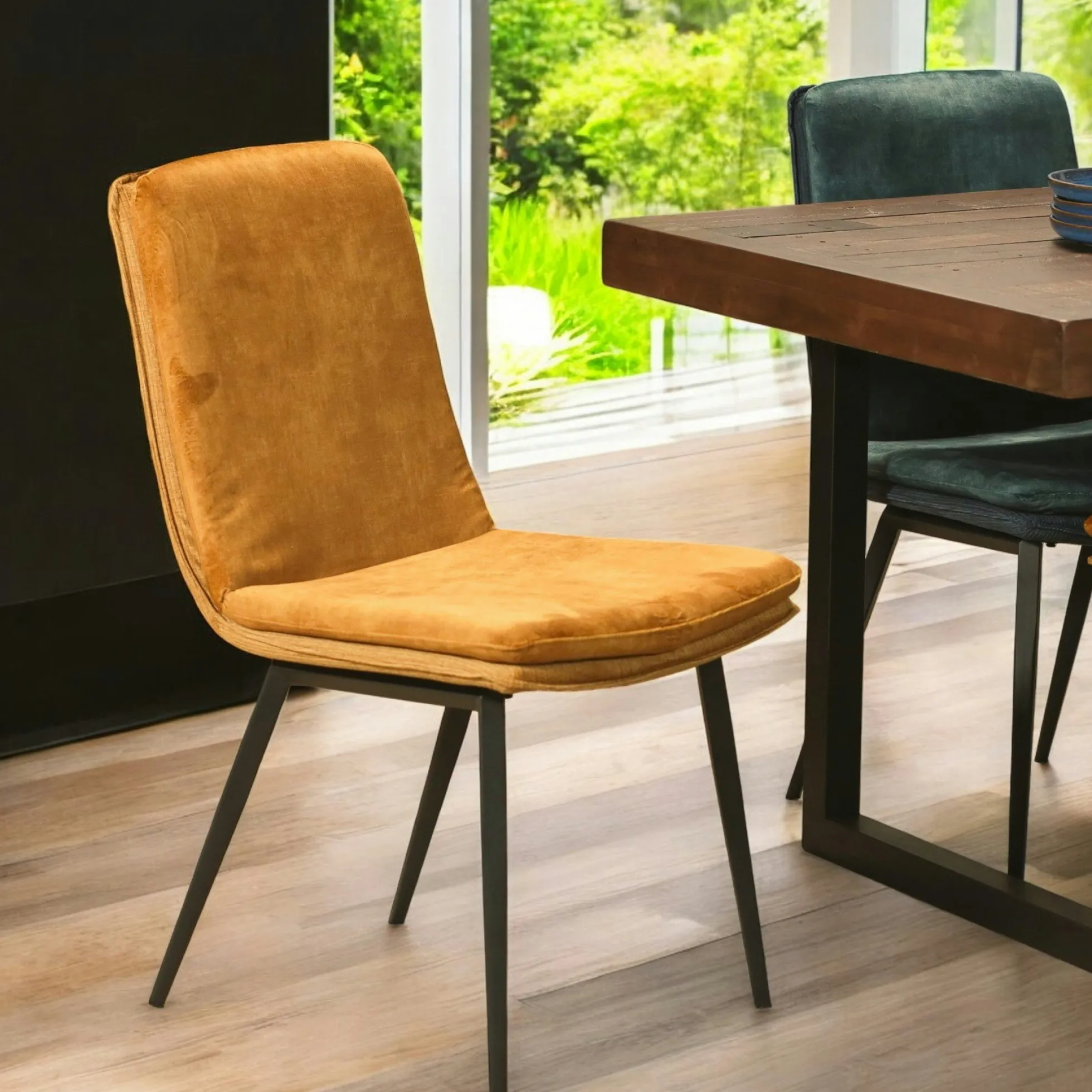Chaise en velours doré à double coussinage (lot de 2) OKA