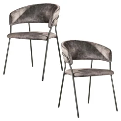 Chaise en velours gris à dossier rond (lot de 2) MELBOURNE
