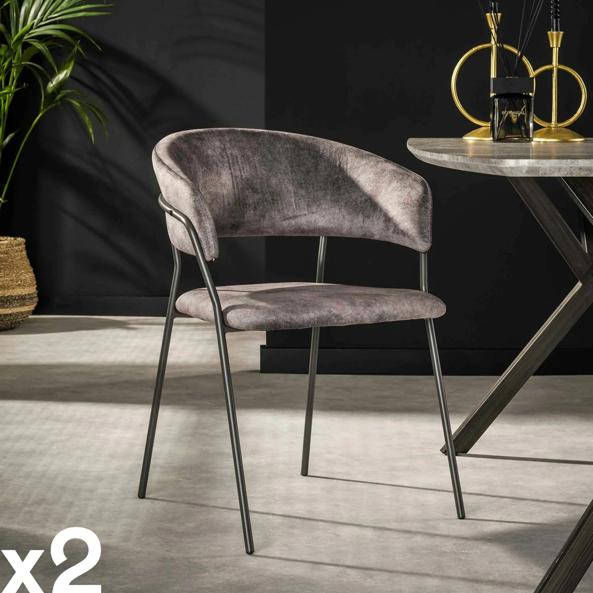 Chaise en velours gris à dossier rond (lot de 2) MELBOURNE
