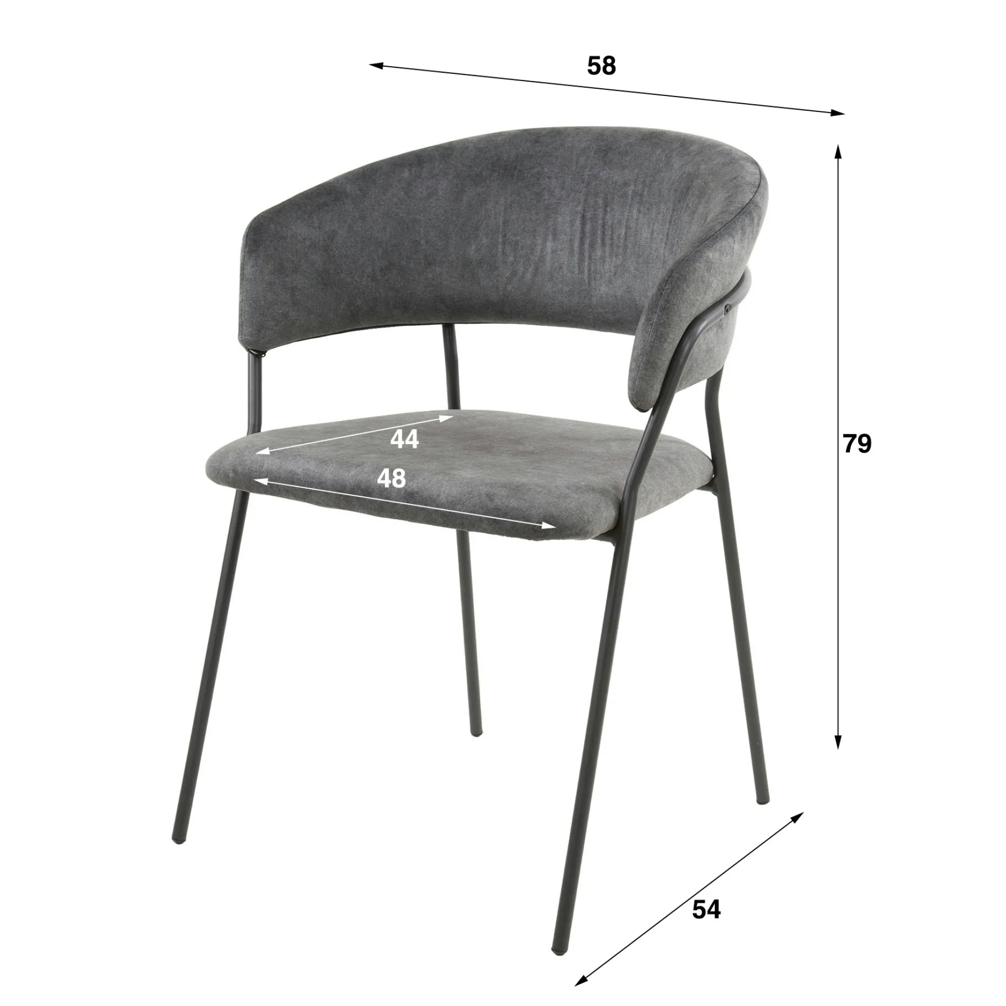 Chaise en velours gris à dossier rond (lot de 2) MELBOURNE