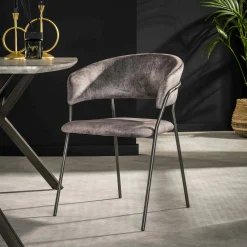 Chaise en velours gris à dossier rond (lot de 2) MELBOURNE